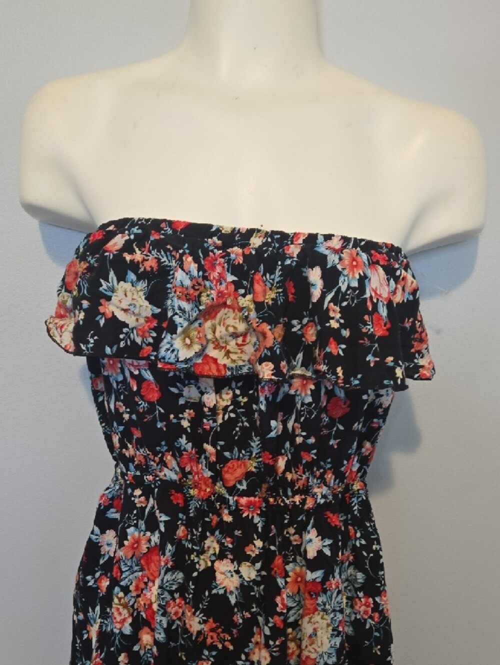 Vintage Black Floral Strapless Maxi Dress - Picture 2 of 8